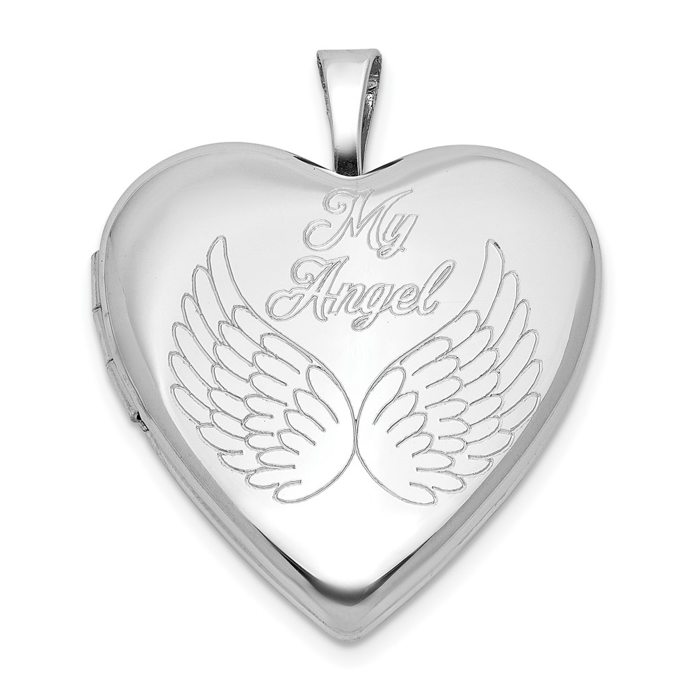 QLS1129.jpg Sterling Silver Rhodium-plated MY ANGEL Angel Wings 20mm Heart Locket - Image 1