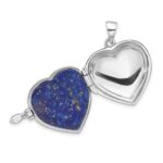 Sterling Silver Rhodium-plated Lapis Lazuli Heart 23mm Locket Pendant - Image 4