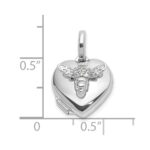 Sterling Silver Rhodium-plated Polished 12mm CZ Bee Heart Locket - Image 5