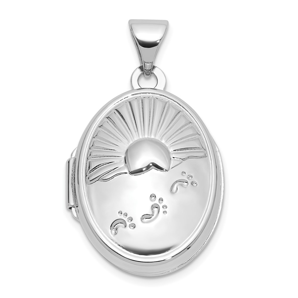 QLS1159.jpg Sterling Silver Rhod-Plated 19x15mm Foot Prints Reversible Oval Locket - Image 1