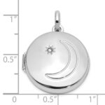 Sterling Silver Rhodium-plated 20mm Diamond Moon/Star Round Locket - Image 5
