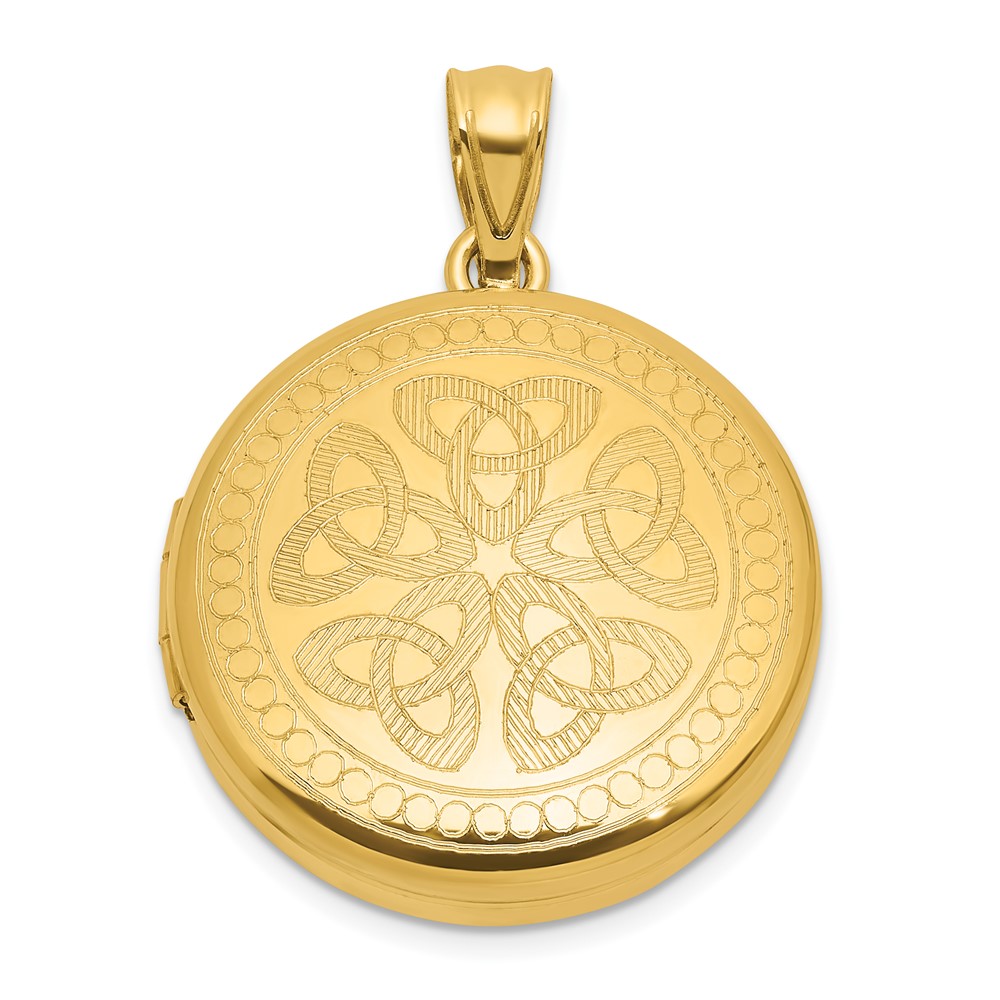 QLS1177GP.jpg Sterling Silver Gold-plated Polished Front/Brushed Back Celtic Trinity 20mm Round Locket - Image 1