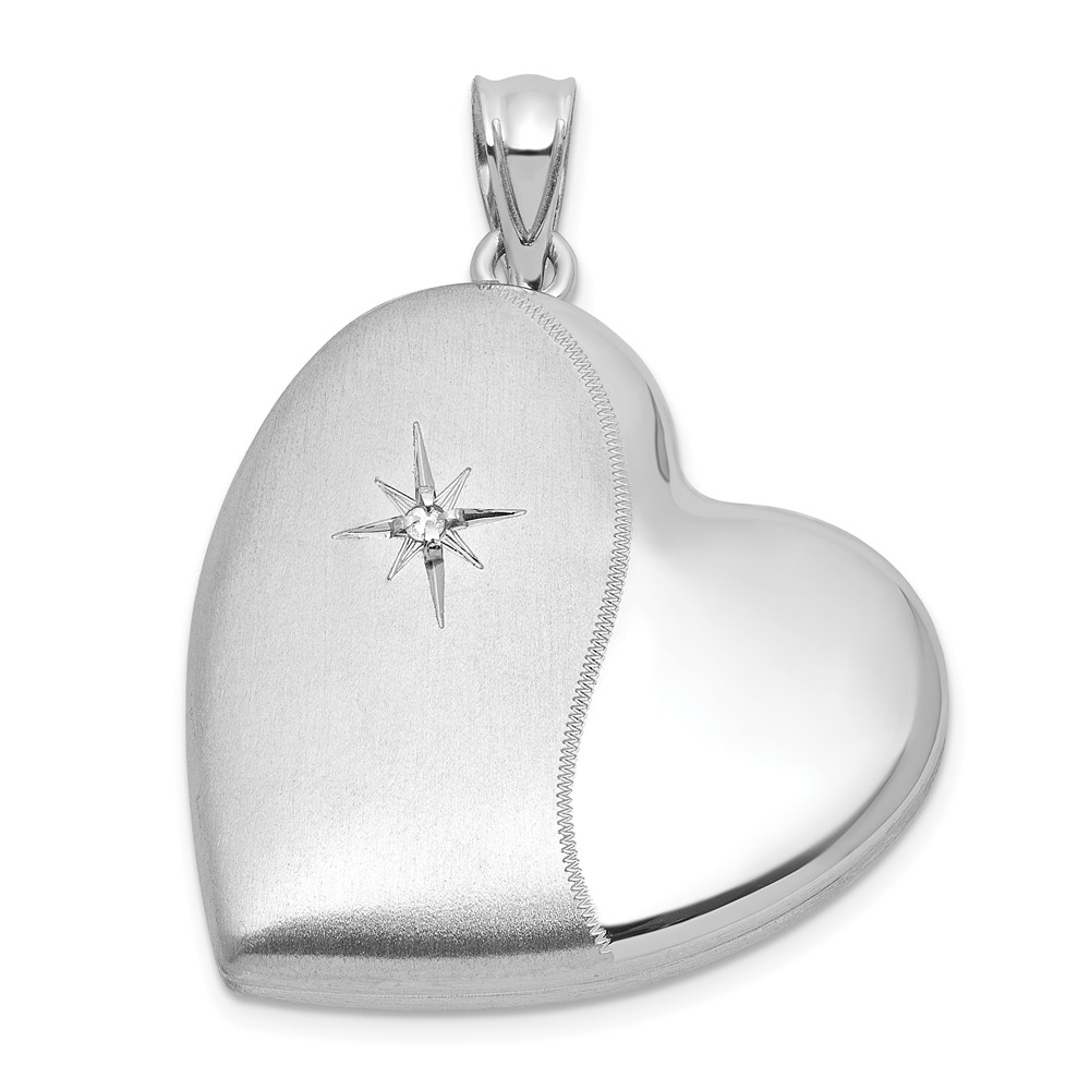 QLS1197.jpg Sterling Silver Rhodium-plated Brushed And Polished 1/20 carat Diamond 24mm Heart Locket - Image 1