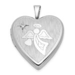 Sterling Silver Rhodium-plated Brushed And Polished 1/20 carat Diamond And Angel 20mm Heart Locket