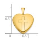 Sterling Silver Gold-plated Polished Front/Brushed Back Engraved Cross 16mm Heart Locket - Image 5