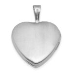 Sterling Silver Rhodium-plated Polished Front/Brushed Back with Curved Dot Design 16mm Heart Locket - Image 3
