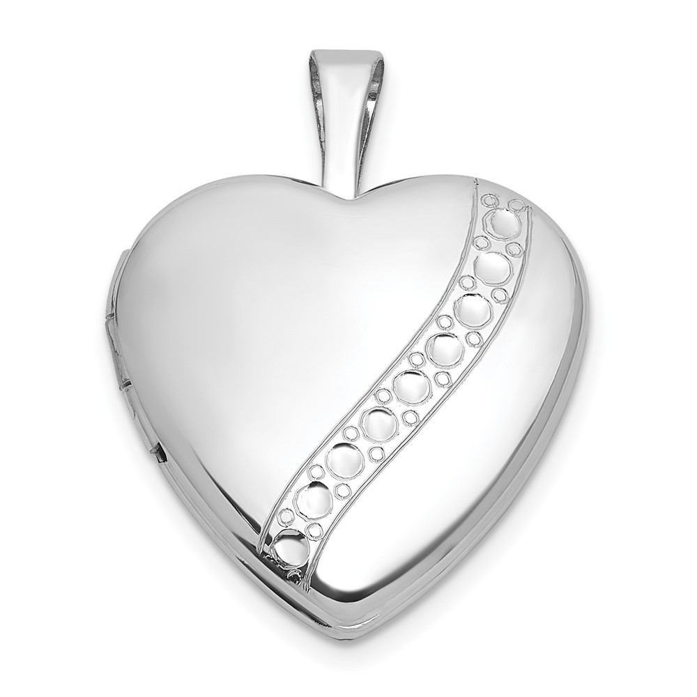 QLS1208.jpg Sterling Silver Rhodium-plated Polished Front/Brushed Back with Curved Dot Design 16mm Heart Locket - Image 1