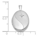 Sterling Silver Rhodium-plated Brushed And Polished 1/20 carat Diamond 16mm Oval Locket - Image 5