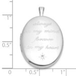Sterling Silver Rhodium-plated Polished Front/Brushed Back ALWAYS ON MY MIND FOREVER IN MY HEART 20mm Oval Locket - Image 5