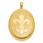 Sterling Silver Gold-plated Polished Front/Brushed Back Fleur De Lis 28mm Oval Locket