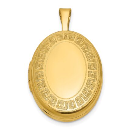Sterling Silver Gold-plated Polished Front/Brushed Back Greek Key 16mm Oval Locket