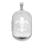 Sterling Silver Rhodium-plated Polished Front/Brushed Back Fleur De Lis 20mm Rectangle Locket
