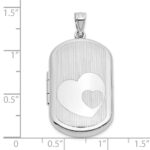 Sterling Silver Rhodium-plated Polished Front/Brushed Back Two Hearts 20mm Rectangle Locket - Image 5