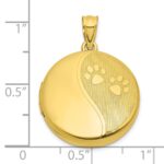 Sterling Silver Gold-plated Polished Front/Brushed Back Paw Print 20mm Round Locket - Image 5