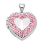 Sterling Silver Rhodium-plated 18mm Pink Preciosa Crystal Heart Locket