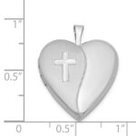 Sterling Silver Rhodium-plated 20mm Satin/Polished Cross Heart Locket - Image 4