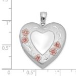Sterling Silver Rhodium-plated 24mm Enameled Floral Border Heart Locket - Image 4