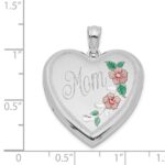 Sterling Silver Rhodium-plated 24mm Enameled Floral Mom Heart Locket - Image 4