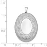 Sterling Silver Rhodium-plated 26mm Leaf Border Oval Locket - Image 4