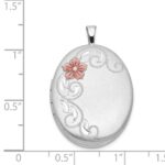 Sterling Silver Rhod-plated 26mm Satin Enameled Flower Scroll Oval Locket - Image 4