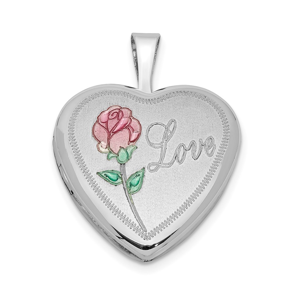 QLS419.jpg Sterling Silver Rhodium-plated 16mm Enameled & D/C Love Heart Locket - Image 1