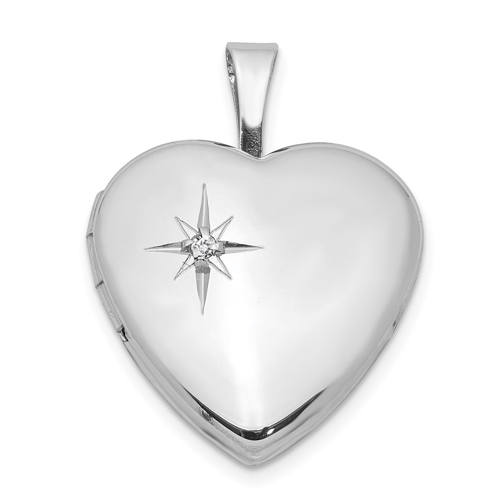 QLS433.jpg Sterling Silver Rhodium-plated Polished Diamond Star 16mm Heart Locket - Image 1