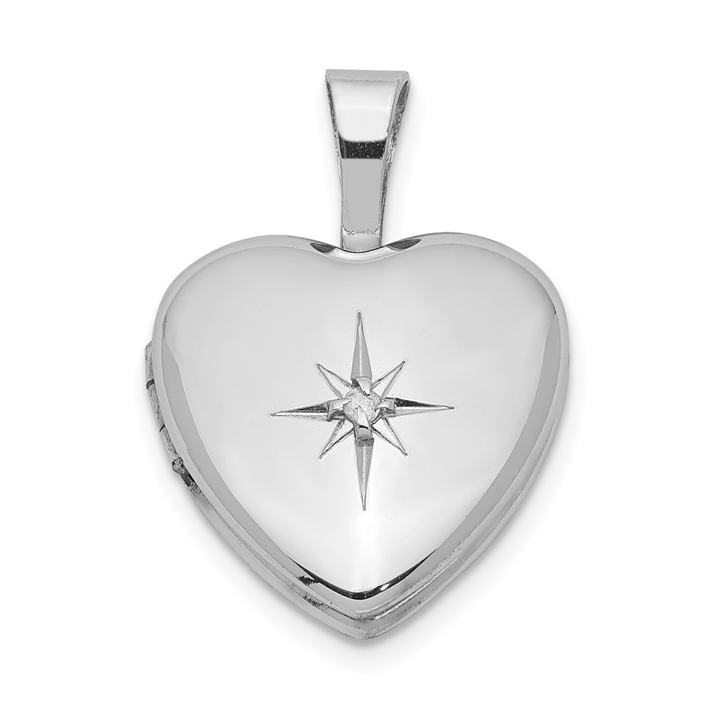 QLS476.jpg Sterling Silver Rhodium-plated & Diamond Star Polished 12mm Heart Locket - Image 1