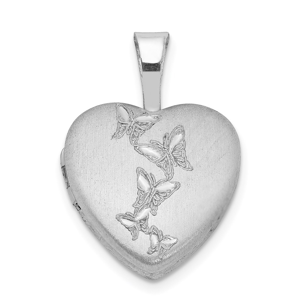 QLS480.jpg Sterling Silver Rhodium-plated Butterflies 12mm Heart Locket - Image 1