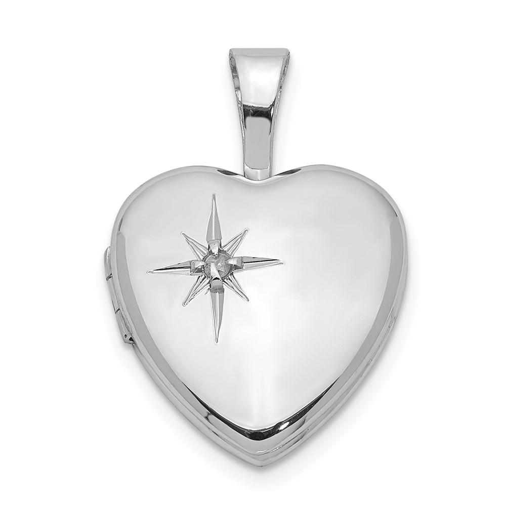 QLS483.jpg Sterling Silver Rhodium-plated Polished Diamond Star 12mm Heart Locket - Image 1