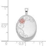 Sterling Silver Rhodium-plated Enamel Floral 19mm Oval Locket - Image 4