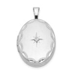 Sterling Silver Rhodium-plated & Diamond Side Scallops 19mm Oval Locket