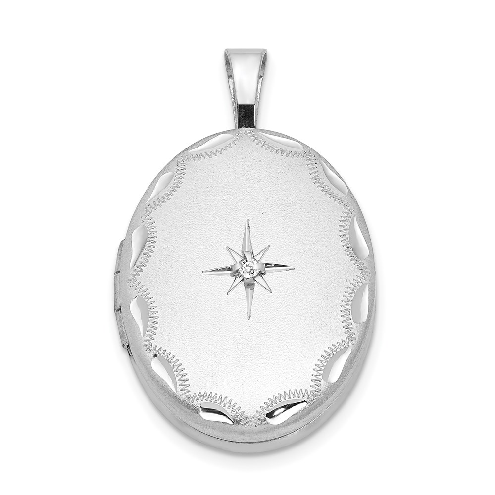 QLS520.jpg Sterling Silver Rhodium-plated & Diamond Side Scallops 19mm Oval Locket - Image 1