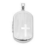 Sterling Silver Rhodium-plated Cross Rectangular Locket