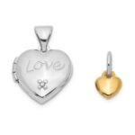 Sterling Silver Rhodium-plated w/Gold-plated Dia w/ Charm Heart Locket - Image 7