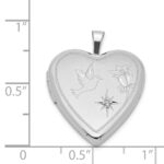 Sterling Silver Rhodium-plated Diamond D/C Dove & Flower Heart Locket - Image 4