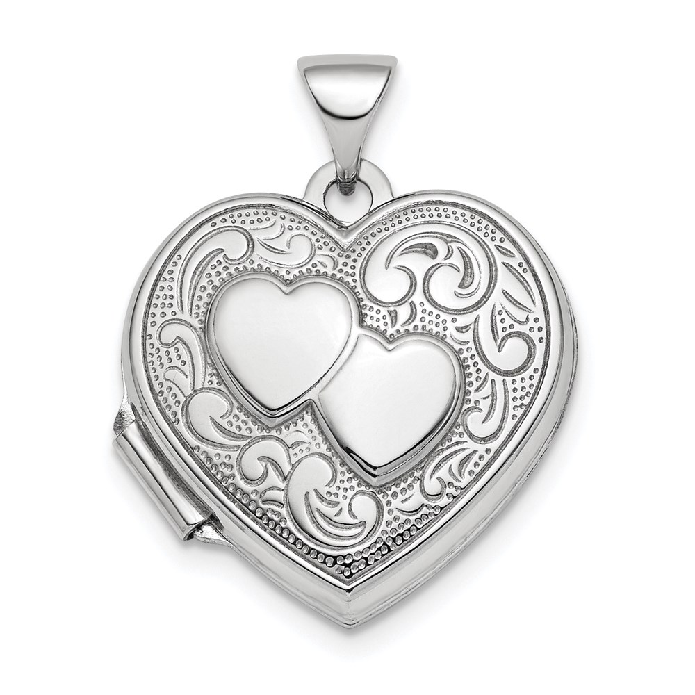 QLS775.jpg Sterling Silver Rhod-plated 2-Heart Design Reversible 18mm Heart Locket - Image 1