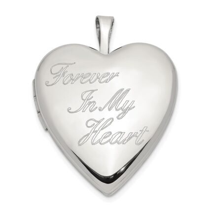 Sterling Silver Rhod-pltd 20mm FOREVER IN MY HEART Heart Locket