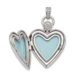 Sterling Silver Rhodium-plated 21mm Heart Dia. Accent D/C Satin Locket - Image 4