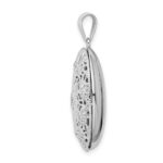 Sterling Silver Rhodium-plated CZ Filigree Top Polished Back Oval Locket - Image 2