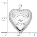 Sterling Silver Rhodium-plated 21mm Polished My Angel Heart Locket - Image 5