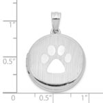 Sterling Silver Rhodium 20mm Grooved & Polished Pawprint Round Locket - Image 5