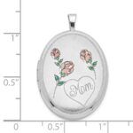 Sterling Silver RH 26mm Satin/Polished Enameled Roses Mom Oval Locket - Image 5