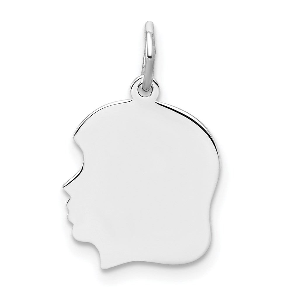 QM355-5.jpg Sterling Silver Rh-plt Engraveable Girl Disc Charm Polish on Front/Back - Image 1