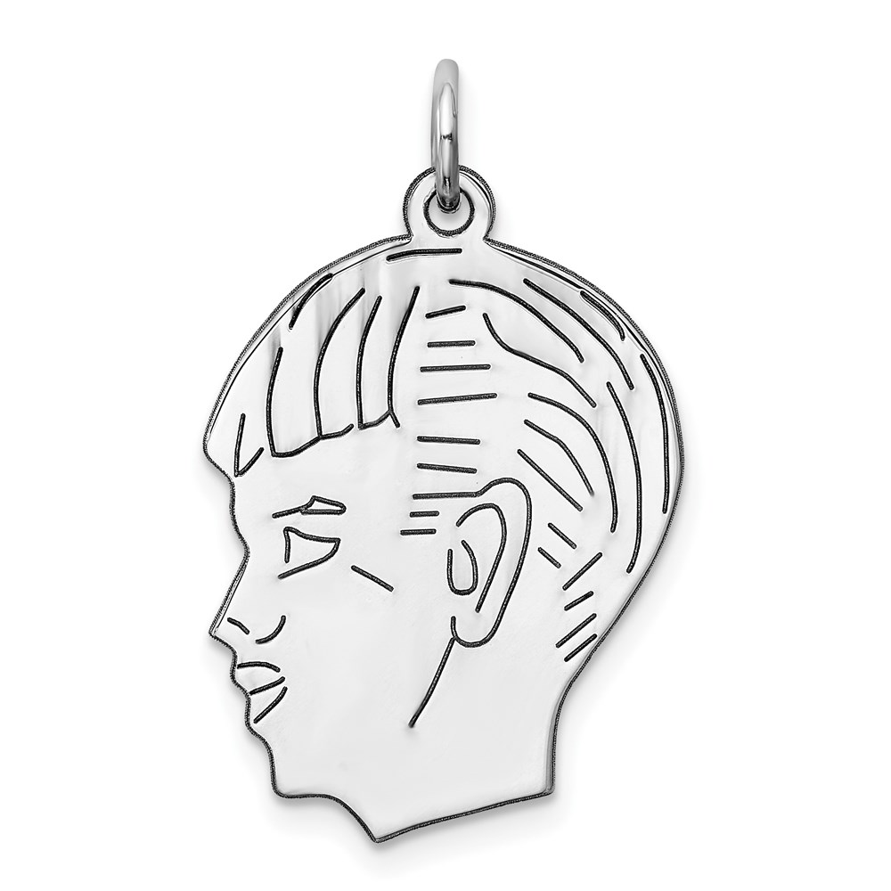 QM363.jpg Sterl Silver Rh-plt Engraveable Boy Polished Front/Satin Back Disc Charm - Image 1