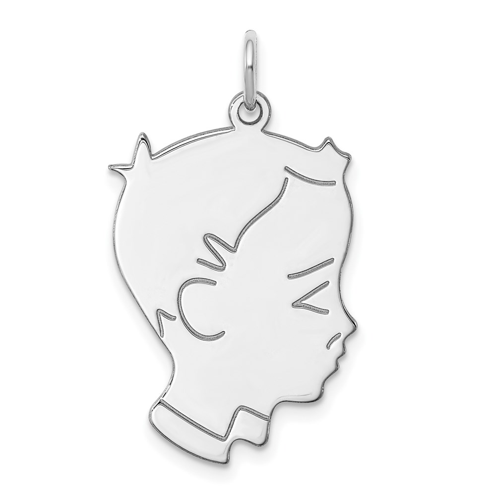 QM366.jpg Sterl Silver Rh-plt Engraveable Boy Polished Front/Satin Back Disc Charm - Image 1