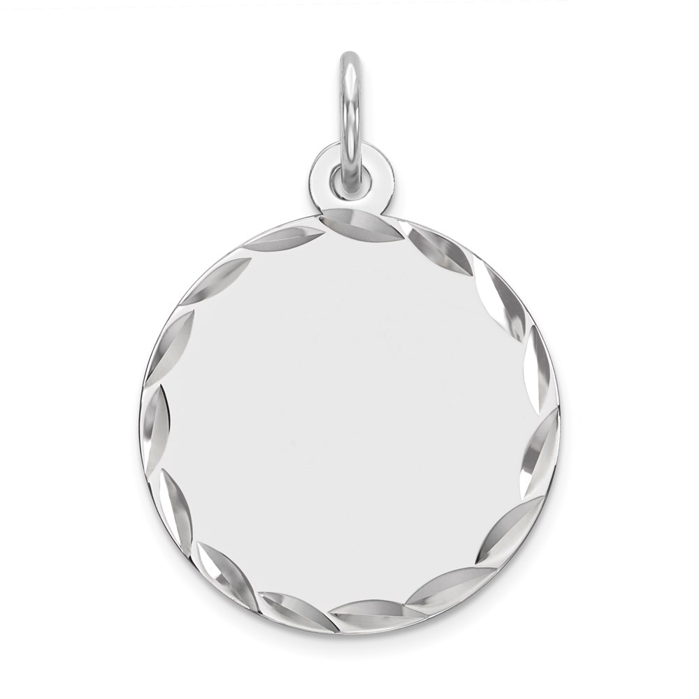 QM381-3.jpg Sterling Silver Rhod-plated Eng. Rnd Polish Front/Satin Back Disc Charm - Image 1