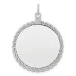 SS Rh-plt Engraveable Round with Rope Polished Front/Satin Back Disc