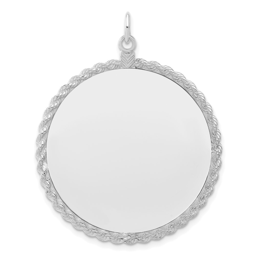 QM387_18.jpg SS Rh-plt Engraveable Round with Rope Polished Front/Satin Back Disc - Image 1