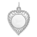 SS Rh-plt Engraveable Heart Polished Front/Satin Back Disc Charm