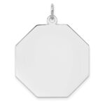 SS Rh-plt Engraveable Octagon Polished Front/Satin Back Disc Charm